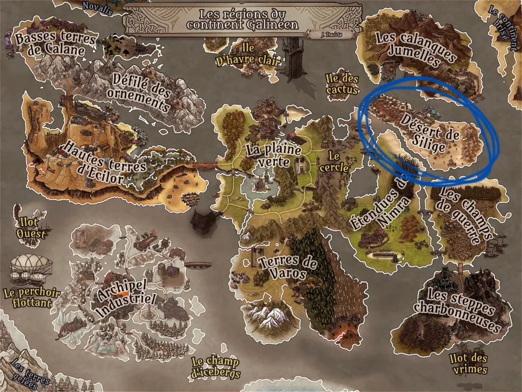 Carte des Mythes galinéens avec annotations.