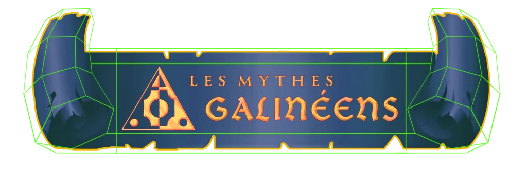 Logos sur parchemin bleu avec écrit dessus : Les mythes Galineens